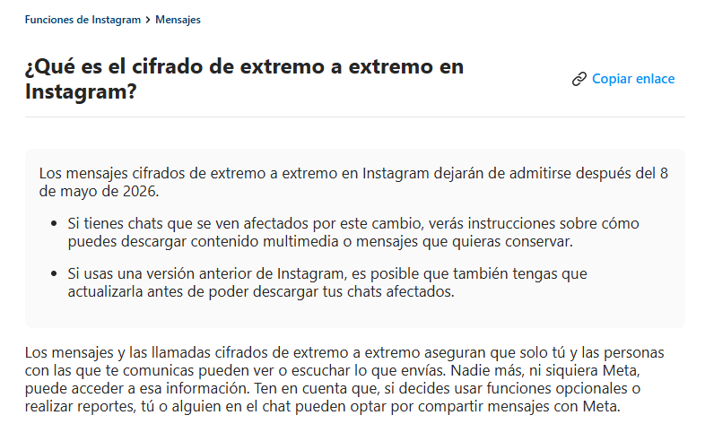 cifrado de extremo a extremo en Instagram
